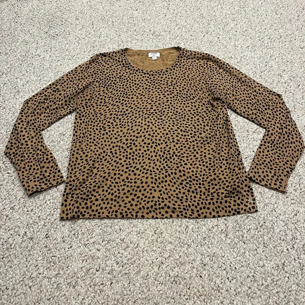 J Crew Cheetah Teddie Sweater XL Animal Print Cotton Preppy Classic Casual